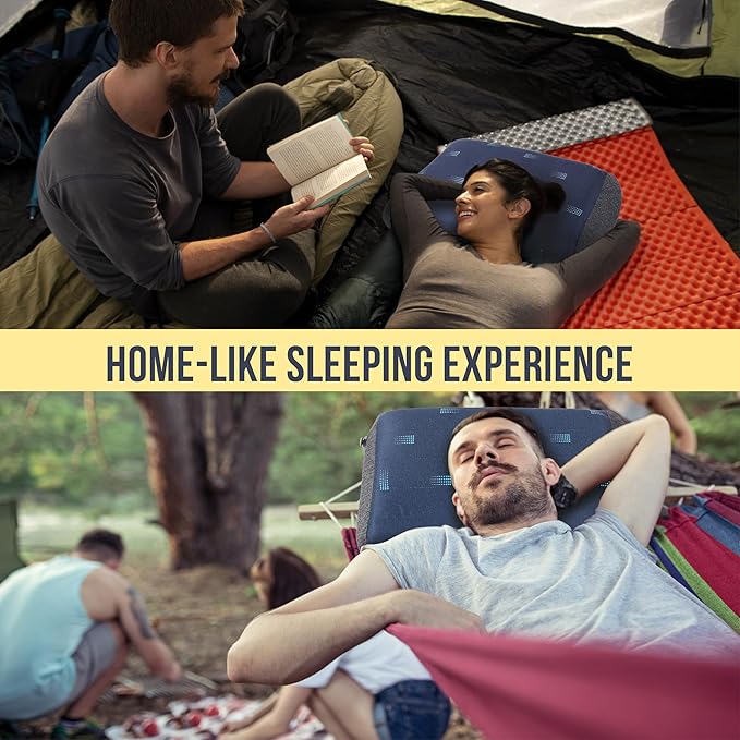 TREKOLOGY ALUFT Pro Inflatable Camping Pillow with Removable Foam-Padded Case - Camp Pillow for Camping &amp Hiking Backpacking Airplane and Travel - Add to Your Outdoor Backpacking Gear Essential