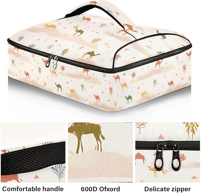 Casserole Carrier Camel PatternInsulated Casserole Carrier for Hot or Cold Food Thermal Lunch Tote for Potluck Parties Picnic Beach Fits 9 x 13 Inches Baking Dish