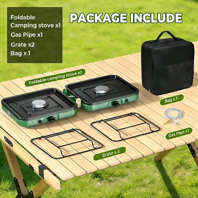 2 Burner Camping Stove 20000 BTU Propane Camp Stove Portable Folding Gas Travel Stove Camping Essentials Gears Includes GrillCarrying Bag Adjustable Burners &amp Piezo Ignition for TailgatingBBQ