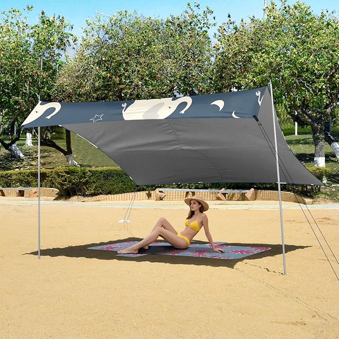 Elephant and Stars Camping Sun Shelter Beach Tent Portable Beach Sun Shade Outdoor Canopy for Camping Trips Fishing Picnic
