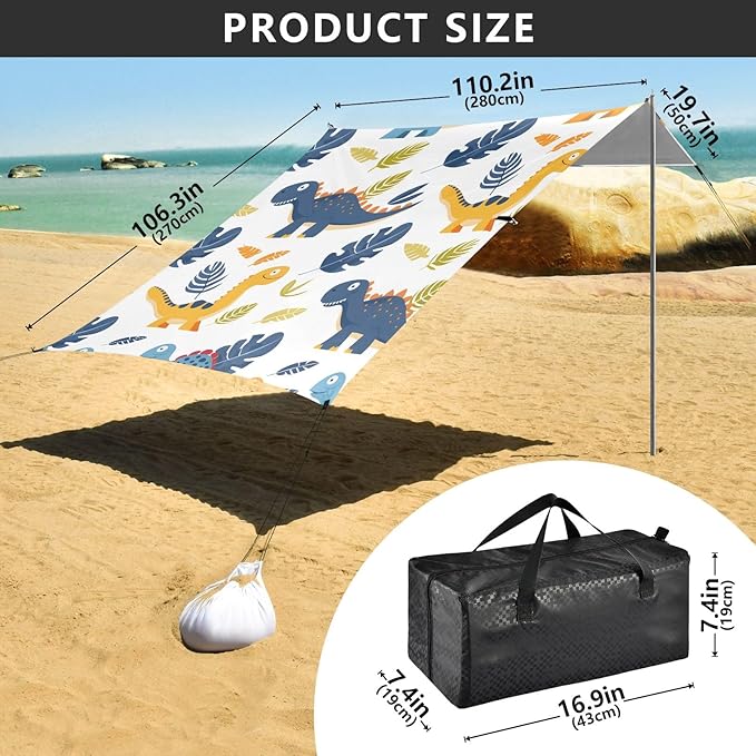 Dinosaur Seamless Pattern Camping Sun Shelter Beach Tent Portable Beach Sun Shade Outdoor Canopy for Camping Trips Fishing Picnic