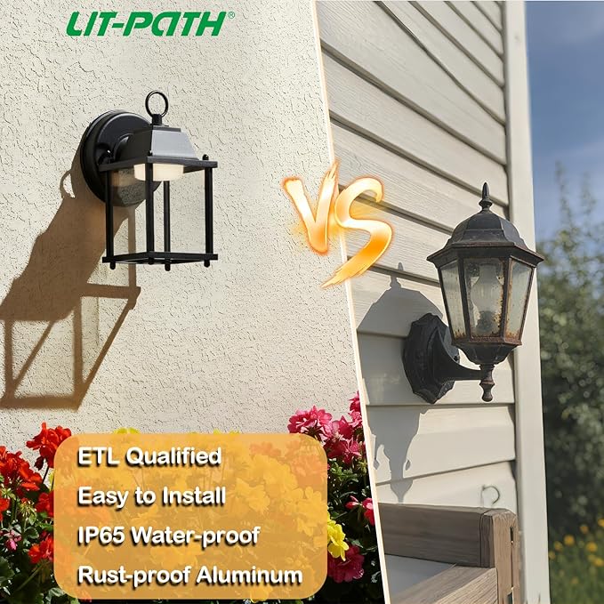 LIT-PaTH Outdoor LED Wall Lantern Wall Sconce Exterior Porch Lighting Fixture 3000K Warm White 9.5W 800 Lumen Aluminum Housing Plus Glass Black Finish 2-Pack