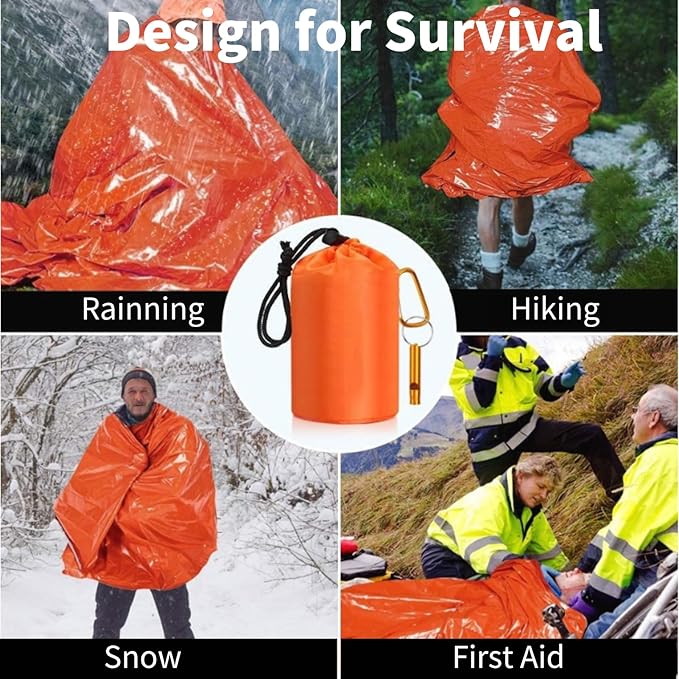 Emergency Sleeping Bag with Whistle Portable Emergency Survival Bag Lightweight Pocket Size Emergency Sleeping Bag Waterproof Thermal Bivy Sack for Camping Hiking