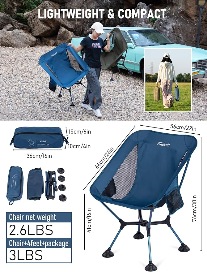 WildCall Ultralight Compact Camping Chair Quick Setup Frame Beach Chair with Anti-Sink Large Feet