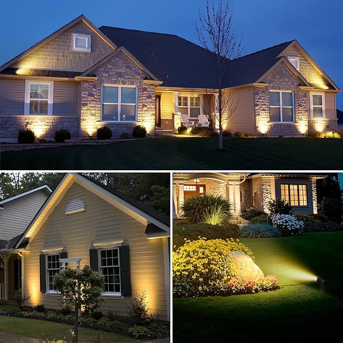 Outdoor Landscape Lighting 4-Pack Outdoor Spot Lights with Transformer Plug in LED Spot Lights for Garden Yard Backyard Plants Lawn Trees House Flags IP65 Waterproof – Warm White
