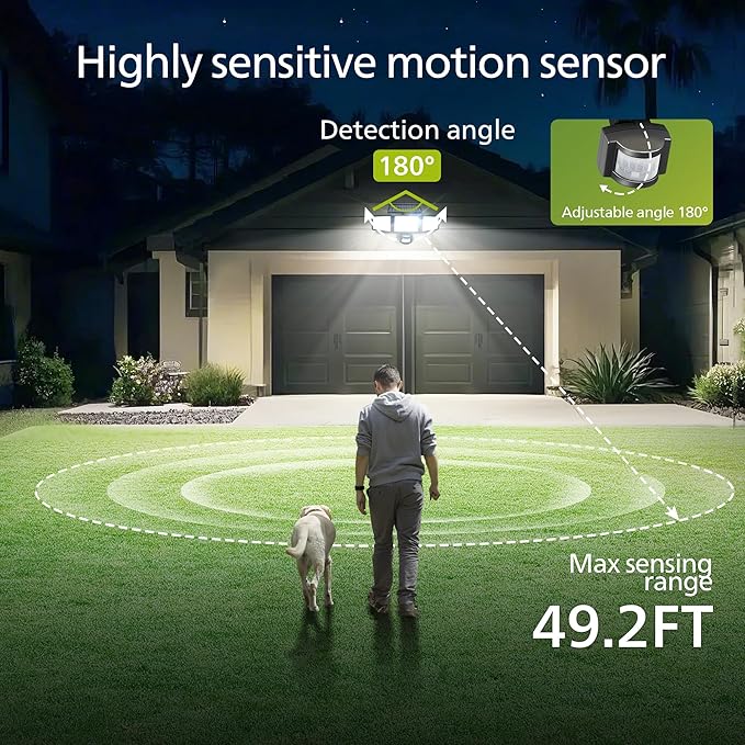 Philips Solar Security Light Outdoor Light 302 LEDs 1200lmSolar-Powered Waterproof Wall-Mounted Flood Light w/PIR Motion Sensor 3 Heads IP65 Waterproof 3 Modes (1 Pack)