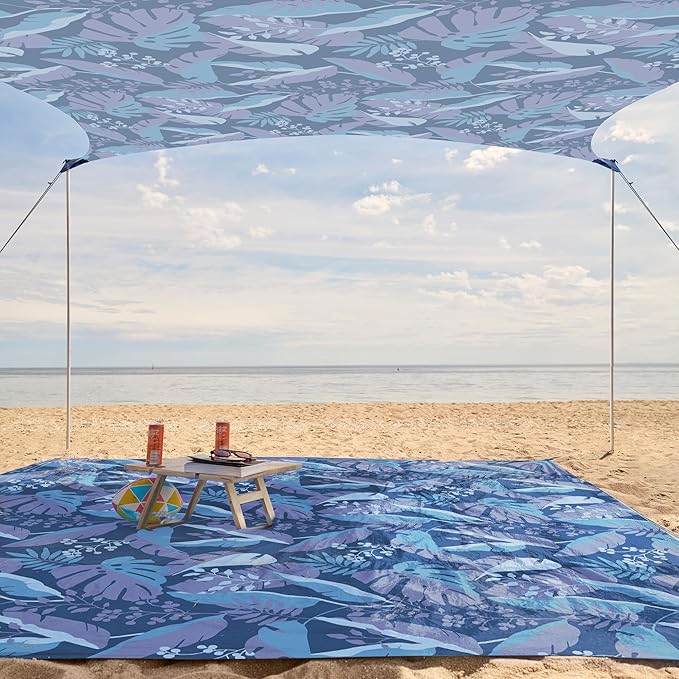 WEKAPO Beach Tent Sun Shelter - Easy Setup Beach Canopy with 4 Sturdy Poles Large Sandbags and Shovel 7'1'' Tall Windproof Sun Shade for Backyard and Camping UPF 50+ Protection