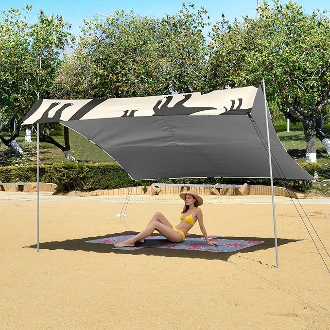 Beach Tent Sun Shelter Dinosaurs Silhouette Lightweight &amp Easy Setup Beach Shade Canopy for Camping Fishing