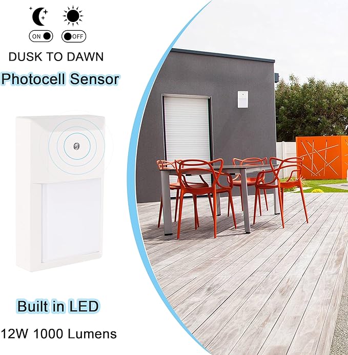 YoonLIT LED Outdoor Wall Pack Lantern Dusk to Dawn Photocell Waterproof Light for Porch Garage Stairway Hallway 12W 1000 LM 3000K Aluminum Housing Plus PC Cover White 4-Pack