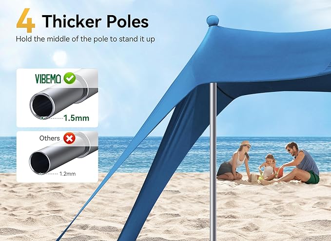 Beach Tent Beach Canopy Sun Shade with UPF50+ UV Protection 10x10ft Includes 8 Sandbags Sand Shovel Ground Pegs &amp 4 Stability Poles Pop Up Sun Shelter for Camping Picnics Backyard Fun