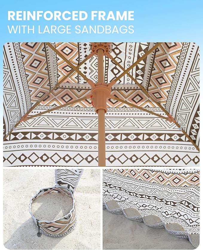 OutdoorMaster Beach Cabana with Fringes Portable 6' x 6' Beach Canopy for Sand Easy Set Up Beach Shelter Included Side Wall UPF 50+ UV Protection Sun Umbrella - for Family &amp Friends