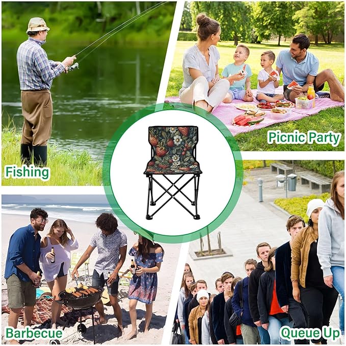 Fruit Strawberries Design Colorful Compact Camp Chair Ultra Lightweight Backpacking Chair Includes Carry Bag