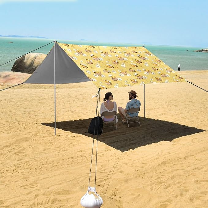 ALAZA Cute Bee Flower Beach Tent Sun Shelter UPF50+ Protection Beach Shade Canopy w/ 4 Sandbags for Outdoor Camping Fishing Backyard Fun Picnic 10x9 ft