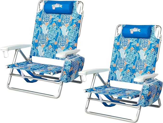 Old Bahama Bay Backpack Beach Chair 2 Pack Aluminum Lightweight Reclining 5-Position Lounge Chair for Adults Heavy Duty Support 400 LBS Portable Folding with Cooler Bag Camping Chair for Sand Outdoor