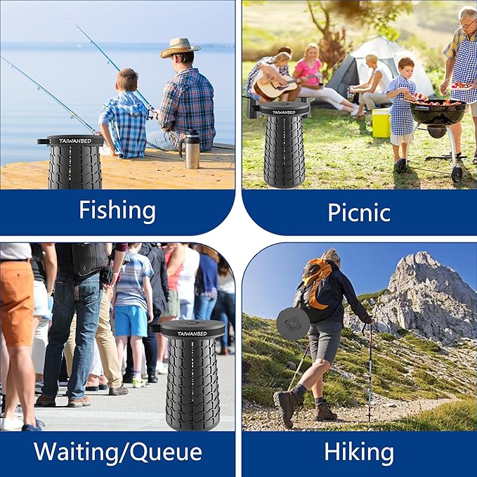 Upgraded XXL Taller 19.7 Wider 11.8 Collapsible Stool with CushionAdjustable Seat with Load Capacity 1000lbs More Taller&ampWider Portable Retractable Stool for Adults Camping Fishing Hiking BBQ