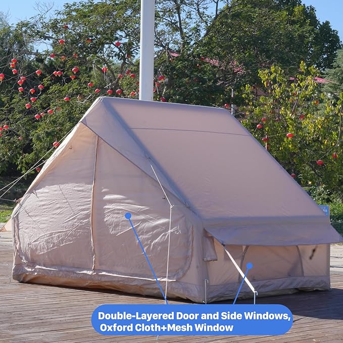 Inflatable Tents for Camping with Pump Air Glamping Tents Easy Setup 10 * 6.9ft Waterproof Blow up Tent 2-4 People Oxford Cabin Tent with Mesh Window.