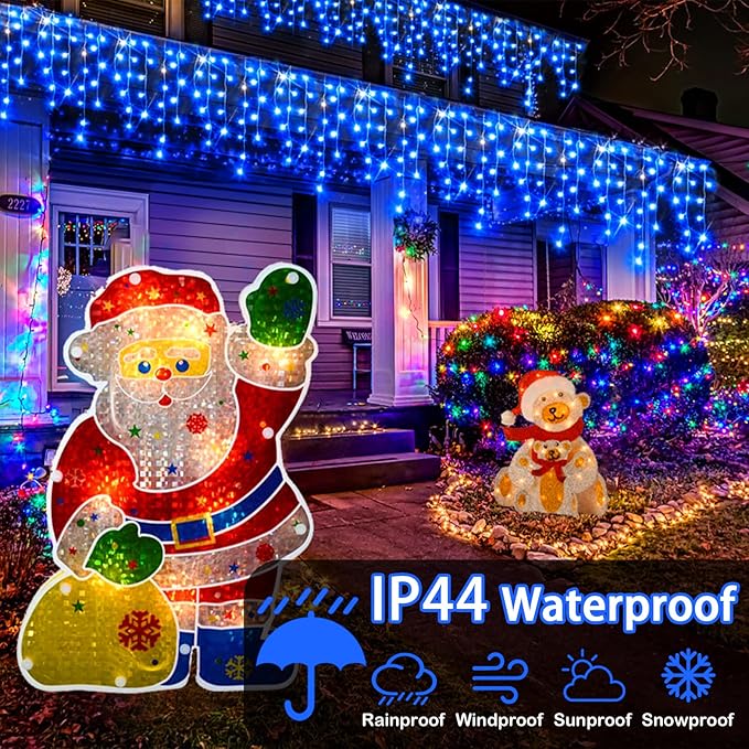 Hezbjiti Christmas Lights Decorations Outdoor 800 LED 65.6 FT 8 Modes 150 Drops Fairy String Curtain Lights for Christmas Decor Eaves Window Party Yard Garden Indoor (Blue)
