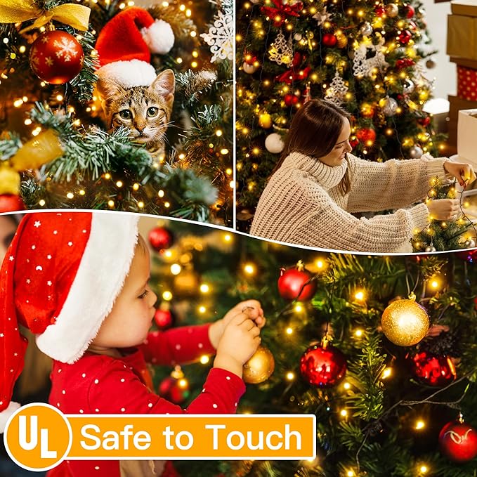 Ollny Christmas Tree Lights 8.2ft*16 Strings with Ring 8 Lighting Modes 3 Timers Dimmable Christmas Lights Indoor/Outdoor with Remote Waterproof for Xmas Decor (Warm White)
