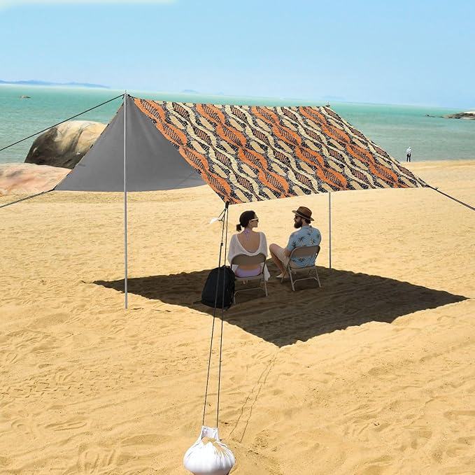 ALAZA Retro Trendy Snake Skin Print Beach Tent Sun Shelter UPF50+ Protection Beach Shade Canopy w/ 4 Sandbags for Outdoor Camping Fishing Backyard Fun Picnic 10x9 ft