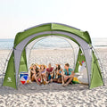 Beach Tent 12 X 12ft Large UPF50+ Pop Up Canopy with 2-Pcs Side Wall Sun Shelter Rainproof Waterproof for Camping Trips Backyard Fun Fishing Parties Or Picnics(Green)