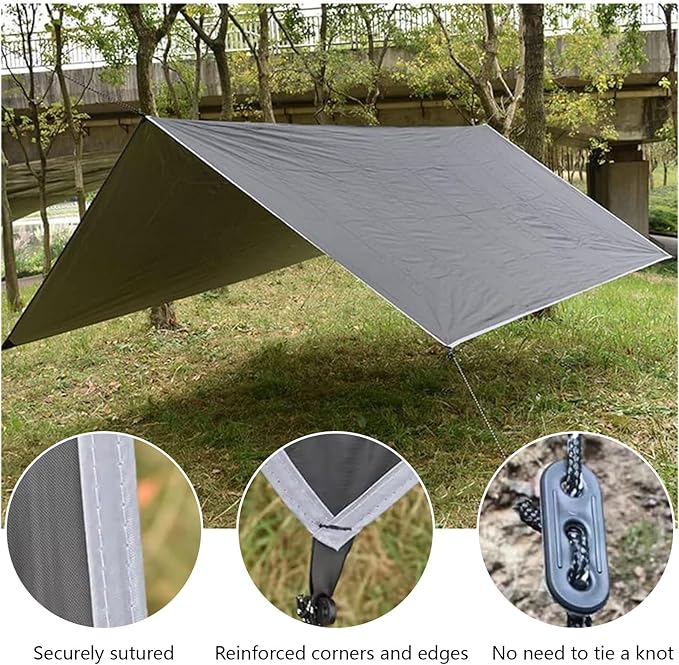 10x10FT Rain Fly Tarp with Storage Bag Outdoor Camping Tarp Waterproof Lightweight Tent Camping Shelter Canopy Lightweight Easy Setup for Beach Backpacking Hiking Traveling