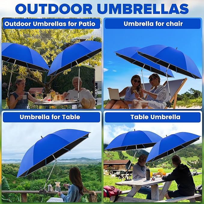 Beach Umbrella2PACK 48.7inch Chair Umbrella with Clamp adjustable 360°UV Protection Large Camping Chair Umbrellas for Camping chair Glof CartTable（ChairTable not include）