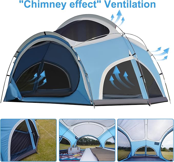 Vidalido 3-4 Person Camping Tent with 2 Large Mesh Door 4 Mesh Window Family Tents Double Layer Waterproof Portable Easy Setup Camp Tent Canvas Dome Tents for Camping Outdoor Hiking and Backpacking