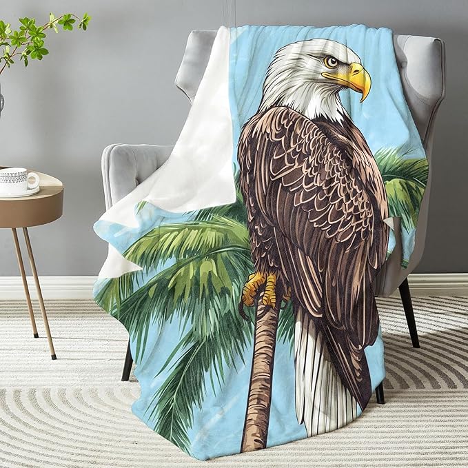 Vintage Bald Eagle BlanketDecorative Throw with Majestic Bird and Palm TreeLightweight Flannel Blankets for CampingBedTravelIdeal Gifts for Men Veterans Nature Lovers 50x60