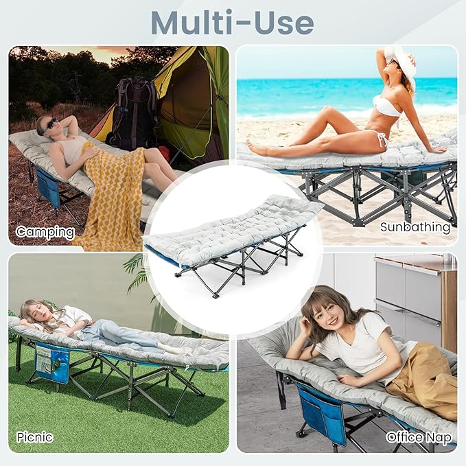 GOFLAME Camping Cot Mattress Sleeping Cot Pad with Soft and Breathable Crystal Velvet 75” x 27.5” Lightweight Comfortable Camping Cot Pad for Outdoor Hiking Vacation Traveling