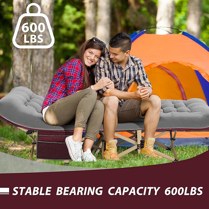 Folding Camping Cot for Sleeping Portable Cots for Adults Heavy Duty Cot Bed 550LBS(Max Load) Extra Wider Cots with Large Pocket for Outdoor Office Beach