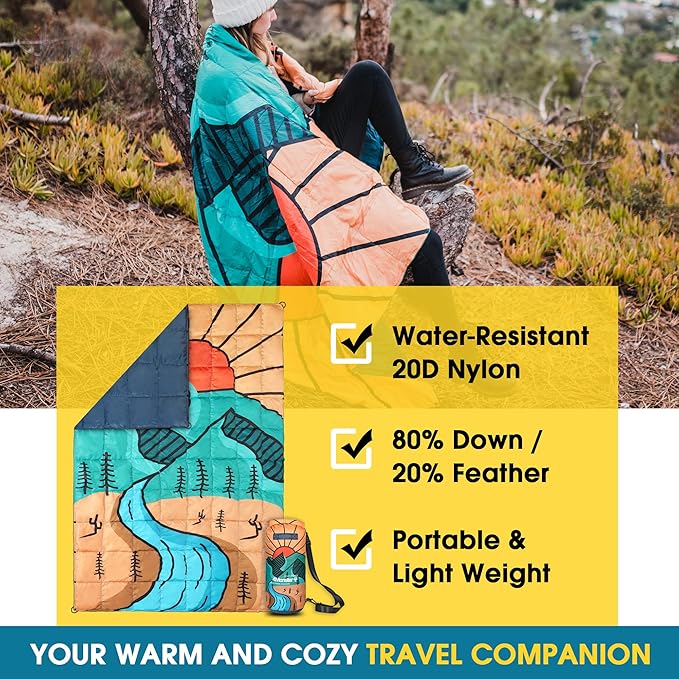 4Monster Down Camping Blanket - Outdoor Travel Quilt Puffy 650 Fill Packable LightweightWind &amp Waterproof | Ideal for Stadium BackpackingPicnics Beach and Hiking