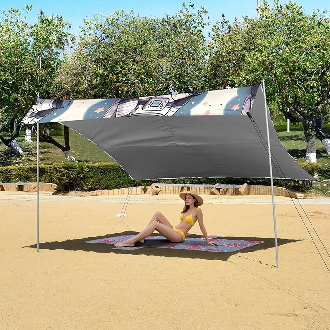 Sleeping Panda in Space Camping Sun Shelter Beach Tent Portable Beach Sun Shade Outdoor Canopy for Camping Trips Fishing Picnic