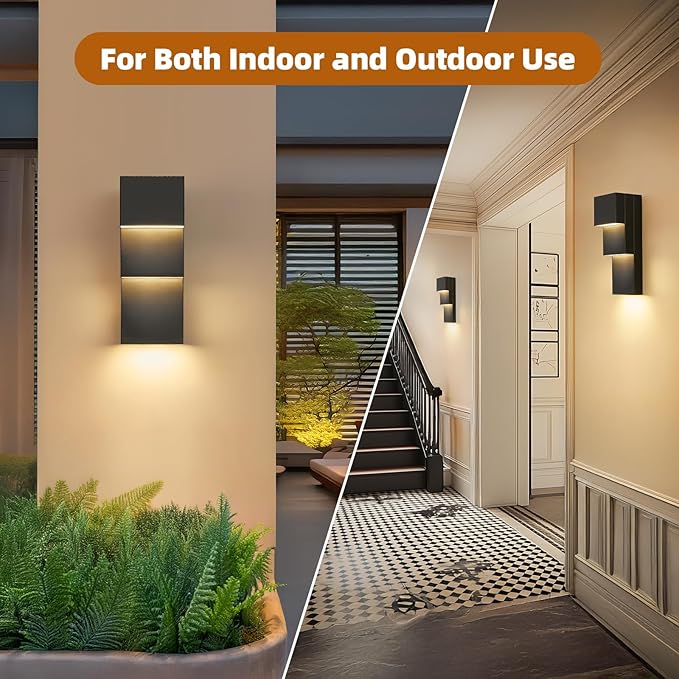 tewei Modern LED Outdoor Wall Sconce 30W Exterior Lighting Fixtures Black Outside Lights for House Integrated LED Outdoor Wall Mount Lights for Front Porch Garage Warm White 3000K 2 Pack