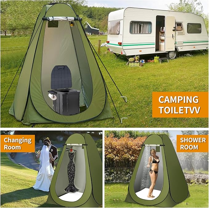Portable Toilet Kit Larger Size Portable Camping Toilet with Pop-Up Privacy Tent and Poo Gel Toilet Bags Width of 4.93 Feet Tent Washable Outdoor Showers Changing Rooms