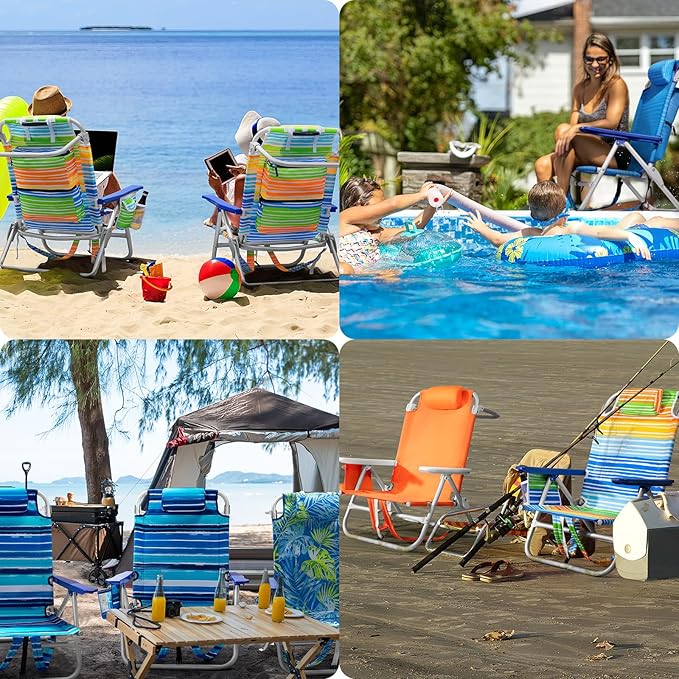 Backpack Beach Chairs for Adults - Folding Heavy Duty Camping Chair with Storage Pouch Cup Holder &amp Towel Rack Lightweight &amp Adjustable Chair for OutdoorTravel (2pcs / Tropical Foliage)