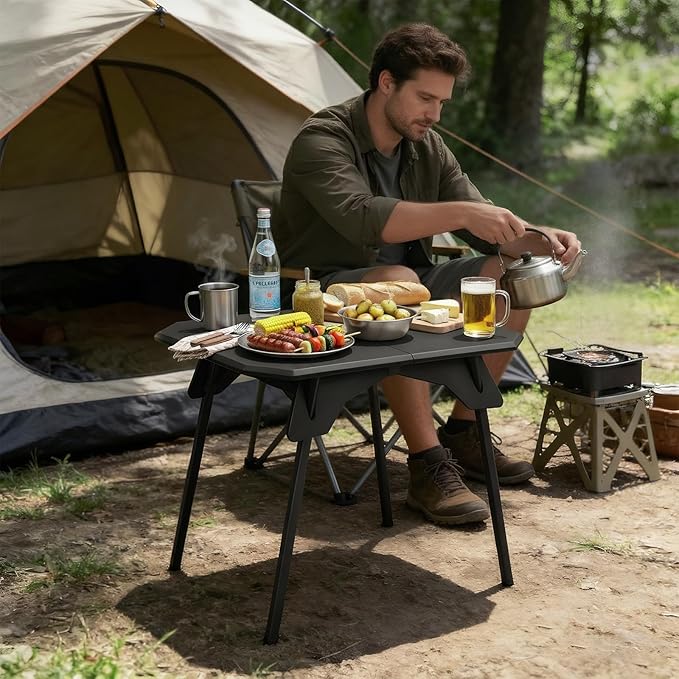 ele ELEOPTION Portable Folding Camping Table Aluminum Legs Fold up Lightweight Outdoor Ultralight Small Foldable Camping Table with Carrying Bag for Beach Picnic Grilling Hiking Fishing Black