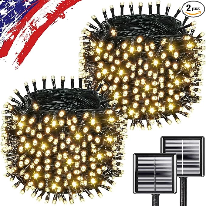 Upgrade 2Pack 500LED Solar String Lights Outdoor Waterproof 180FT Solar Lights Outdoor String with 8 Modes IP65 Waterproof Twinkle Christmas Light for Outside Garden Tree Decoration Warm White