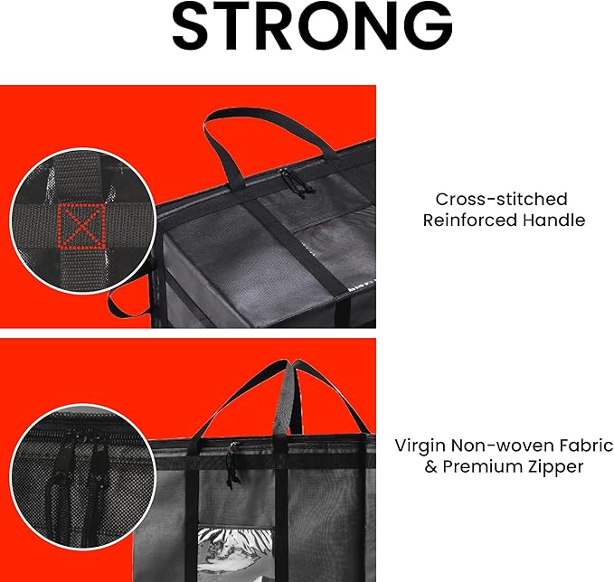 NZ home Insulated Bags for Food Delivery (3XL) Grocery Shopping Cooler Bag Pizza Delivery Hot &amp Cold Catering Tote Reusable Foldable &amp Heavy Duty (10 Pack Black)