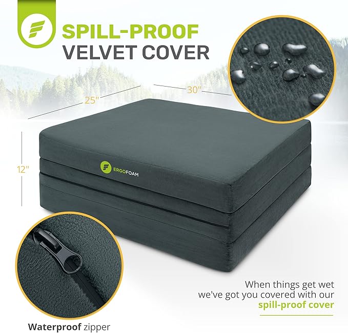 Sleeping Pad for Camping Mattress – Thick Extra Supportive 2-Layer Foldable Mattress with High-Density Foam &amp Memory Foam – Water-Resistant Nonslip Portable Bed by ErgoFoam