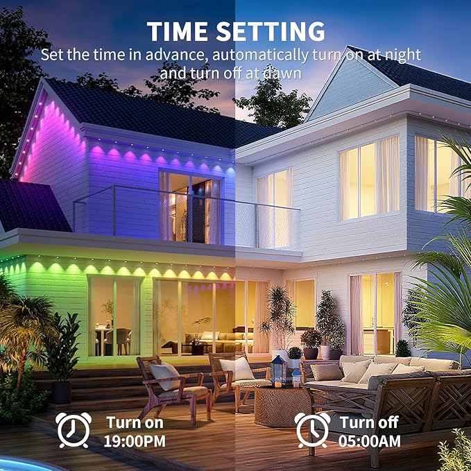 mw Permanent Outdoor Lights for House 50ft RGB+IC Smart Outdoor Decor 50 Scene Modes App/Remote Control IP68 Waterproof House Eave Lights for Halloween Christmas Party Decor