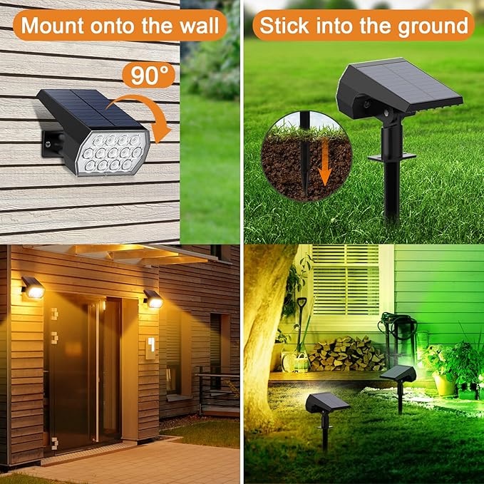 Solar Spot Lights Outdoor Color Changing[7 Modes/4 Pack] Christmas IP65 Waterproof Landscape Spotlights Dusk to Dawn Solar Powered Security Light for Patio Gate Walkway Pool Garden Yard Driveway