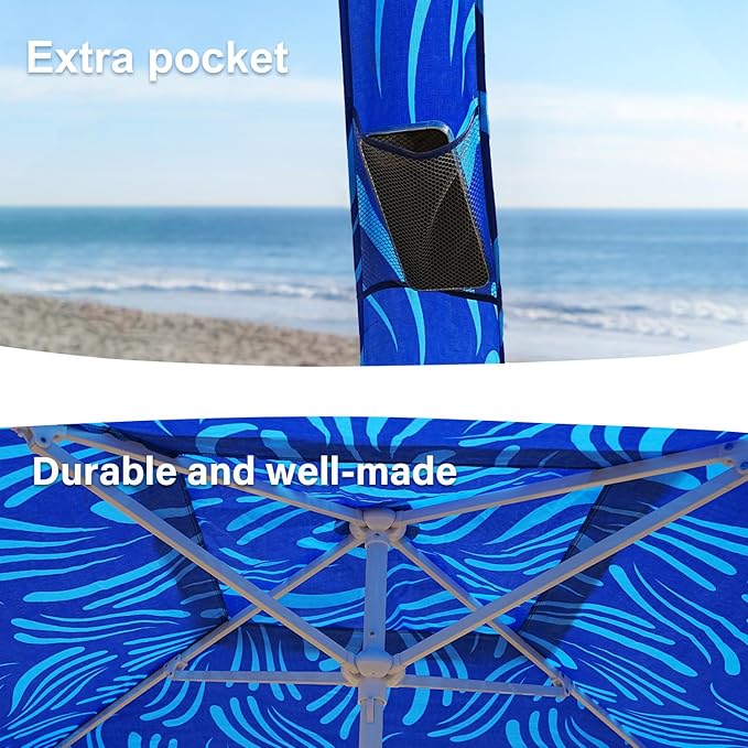 AMMSUN Beach Cabana 6.2'×6.2' Beach Canopy Easy Set up and Take Down Cabana Tent with Sand Pockets Instant Sun Shade with Side Wall Sea Flow