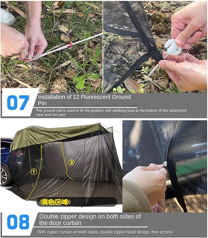 SUV Tent - Mesh/PU Waterproof Sun Protection Canopy126x78x76.7 Inch Windproof Portable SUV Tailgate Tent Vehicle Rear Hiking Traveling