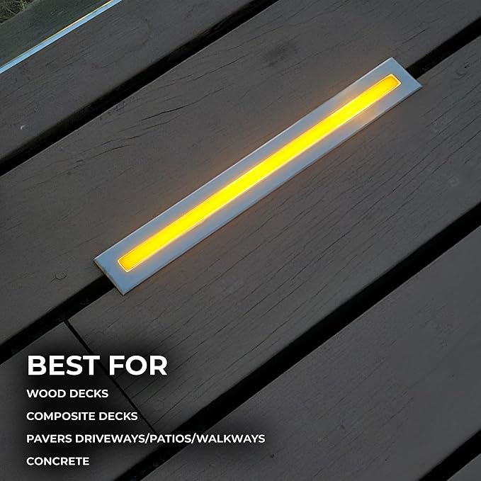 LUMENGY Deck Liner LED Light 0.5x9 Inch 2700K Warm White 12V Low Voltage IP67 Waterproof for Wood and Composite Decks and Patios Brown Stainless Steel Finish