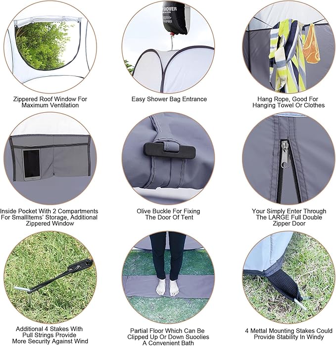 Leader Accessories Pop Up Shower Tent Dressing Changing Room Privacy Portable Camping Shelters 4' x 4' x 78 H Extra-Large Space
