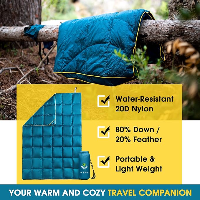 4Monster Down Camping Blanket - Outdoor Travel Quilt Puffy 650 Fill Packable LightweightWind &amp Waterproof | Ideal for Stadium BackpackingPicnics Beach and Hiking