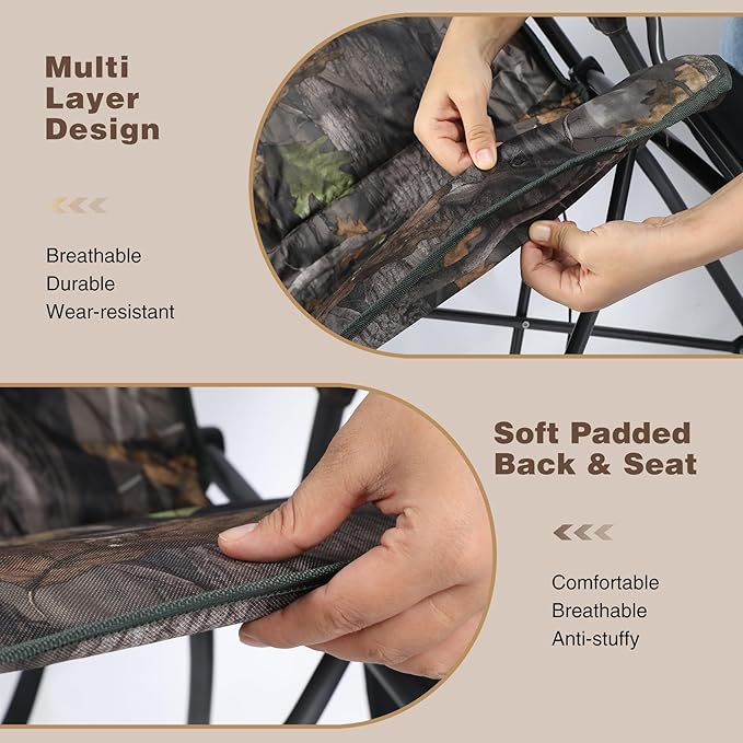 REDCAMP Oversized Hunting Chairs for Blinds with Thickened Cotton Portable Folding Camo Padded Camping Chairs for Adults Hunting Seats with Hard Arms for Outside Outdoor Camouflage