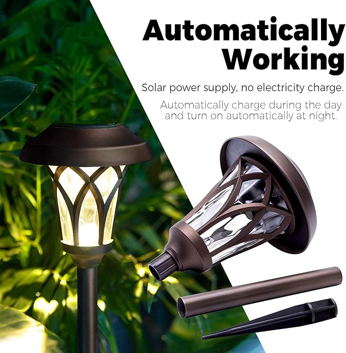 GIGALUMI 6 Pack Solar Pathway Lights Outdoor Metal Glass &amp ABS Solar Landscape Lights Waterproof IP65 Warm White Solar Powered Garden Lights for Yard Patio Walkway Driveway (Brown)