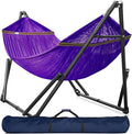 Tranquillo Universal Double Hammock with Stand Included for 2 Persons/Foldable Hammock Stand 600 lbs Capacity Portable Case - Inhouse Outdoor Camping Purple