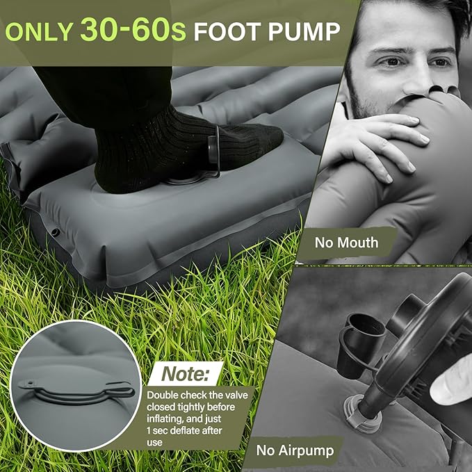 Camping Sleeping Pad Ultralight Camping Mat with Pillow Built-in Foot Pump Inflatable Sleeping Pads Compact for Camping Backpacking Hiking Traveling - Gray